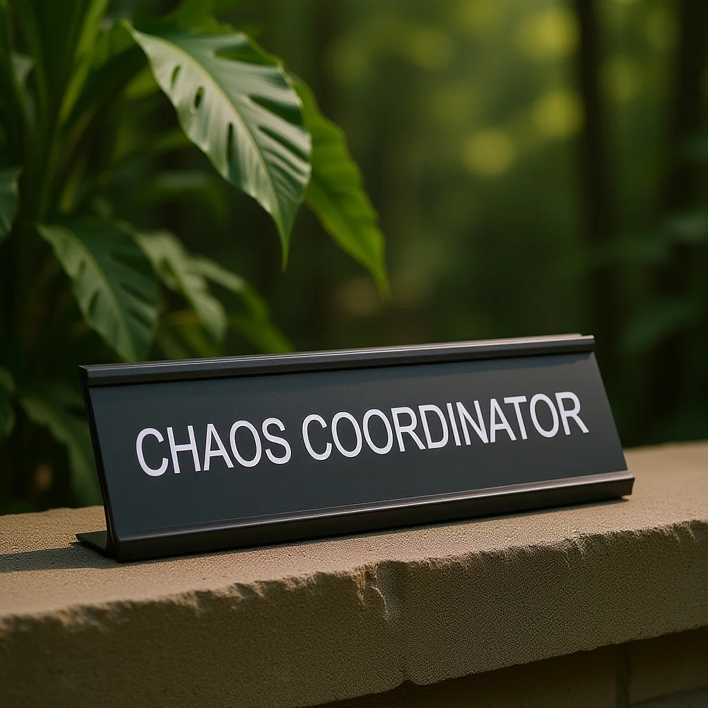 

Aluminum Alloy L-Shaped Desk Plate Chaos Coordinator Role Office Name Plate Funny Decorative Sign for Workspace Organization