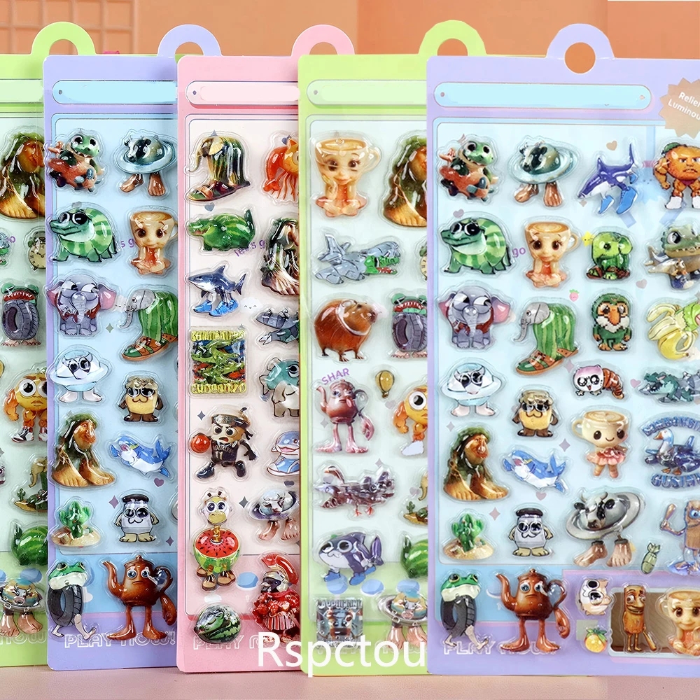 

4Pcs Funny Italian Brainrot 3D Relief Stickers Tung Tung Tung Sahur Crystal Decals Cute AI Abstract Animal Reward Sticker Toys