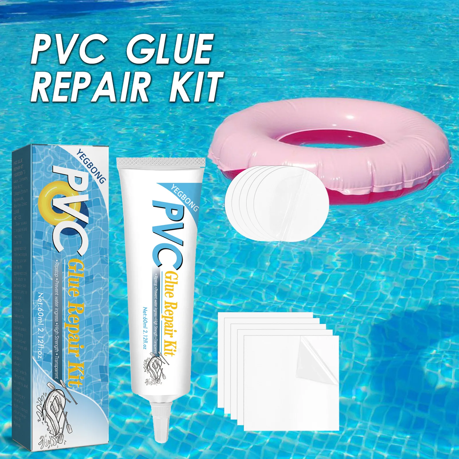 Pool Liner Patch Swimming Pool PVC Repair Patch Glue Waterproof Repair Tape Transparent Self Adhesive Kit Patch Pool Accessories