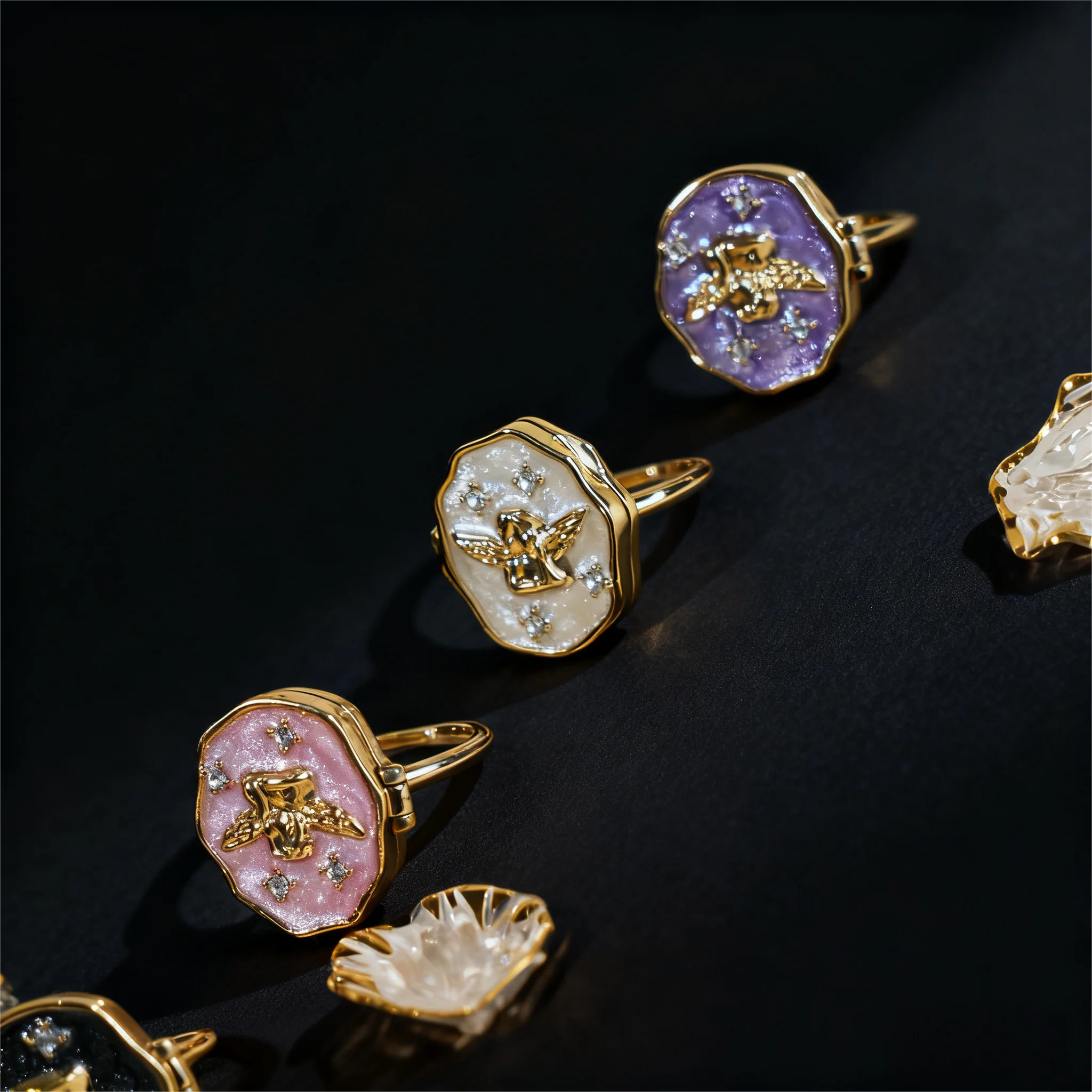 إطار خاتم صور ملون من Diamon Angel أنثى مجوهرات من الفولاذ المقاوم للصدأ تذكارية للنساء هدية حب عيد الحب #4