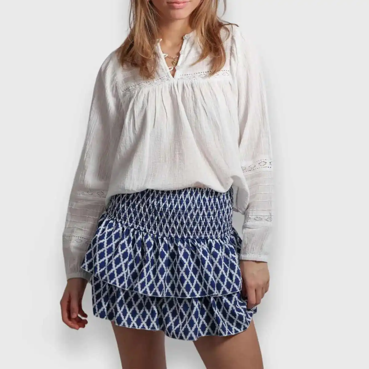 カジュアルプリントストライプショートスカートハイウエストAラインコットンバタフライノットストリートスタイル春夏レディースファッションスカート