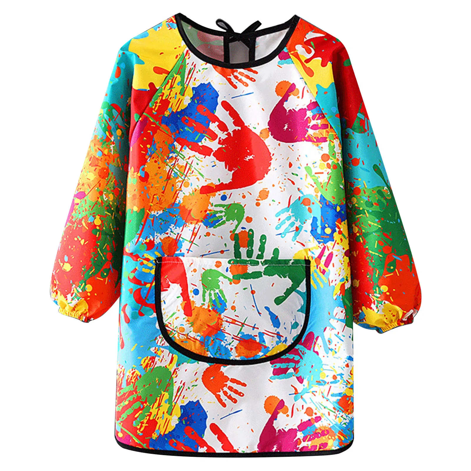 New Children Waterproof Colorful Print Apron Long Sleeve Kitchen Cooking Baking Apron with Pocket Kids Mess-proof Painting Apron