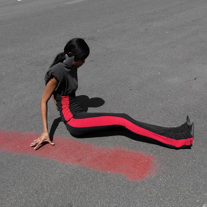 Women Fall/Winter Athletic High-Waisted Color-Block Straight-Leg Stretch Slim Long Casual Pants Chic Streetwear Trends