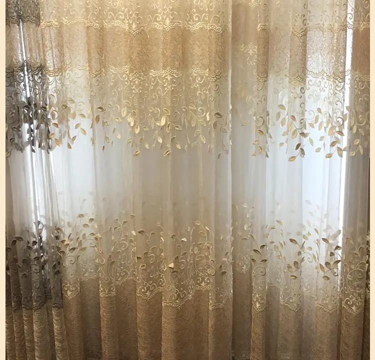 European-style Luxury High-end Living Room Balcony Bay Window Gauze Curtain Embossed Embroidery Window Gauze Custom Curtain