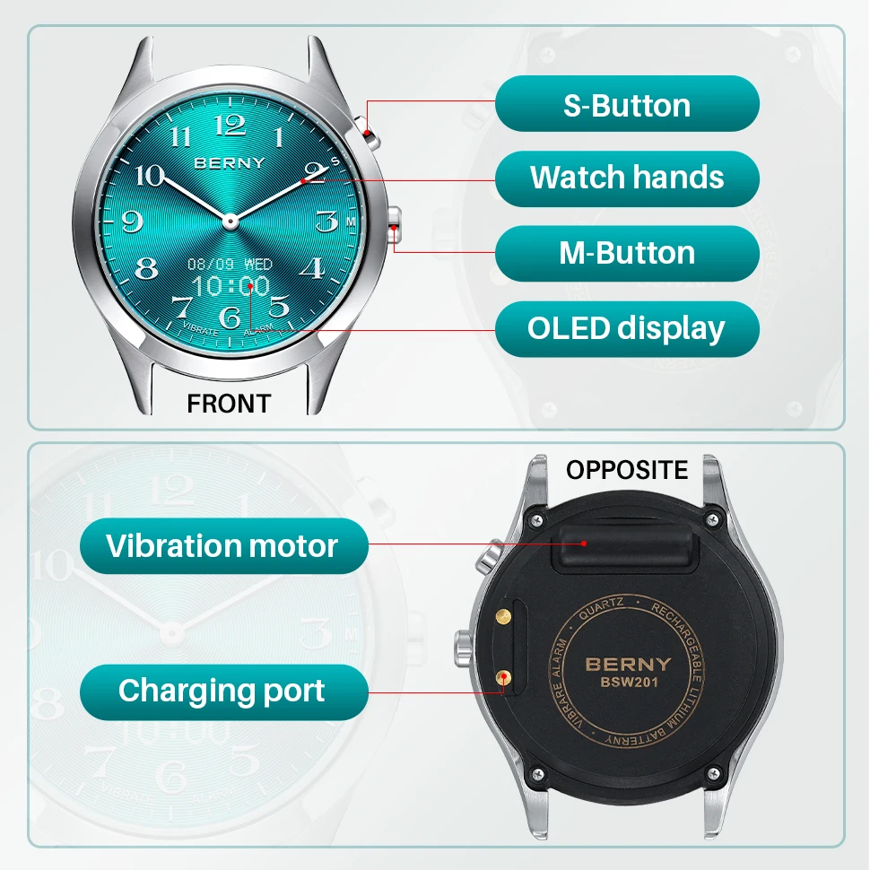 BERNY Analogue Vibrating Watch Multifunctional Elderly medication reminder for elderly/deaf Watch for hearing impaired Watches