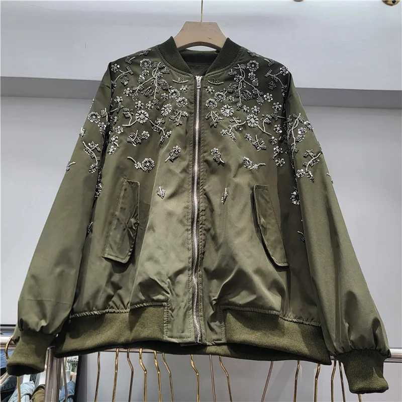 SuperAen Spring 2026 New Korean Style Elegant Silver Embroidered Flares Flower Loose Short Coat Jacket Casual Coats