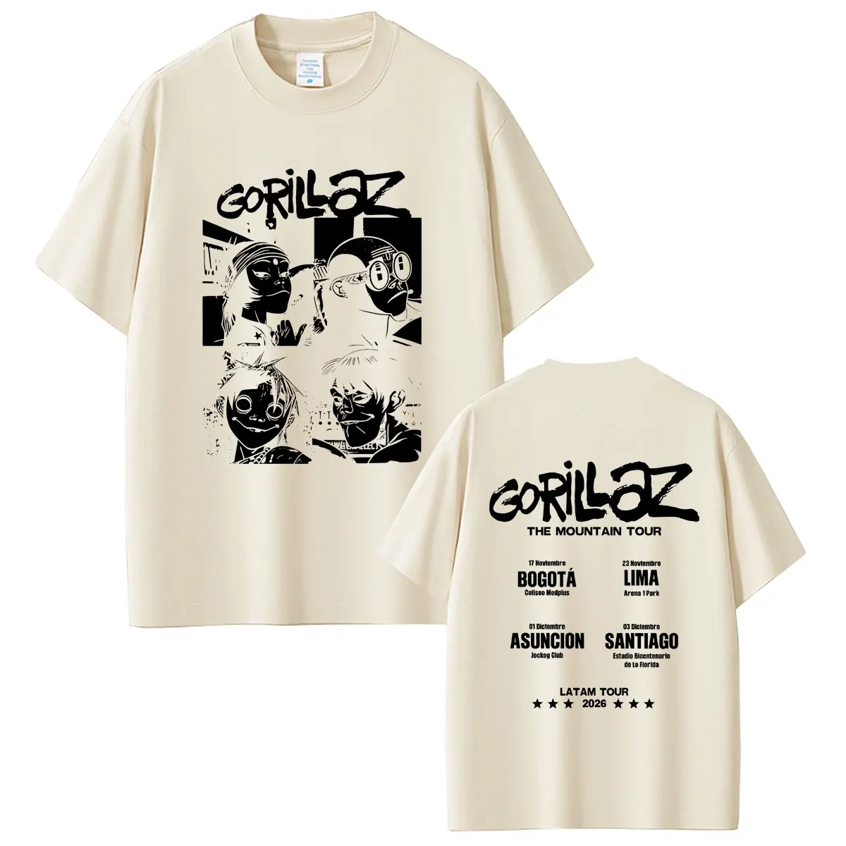 Rock Band Gorillaz Tour 2026 T-shirt Summer Men Women Clothing Hip Hop Punk Oversized Streetwear Male Fashion Vintage T Shirts