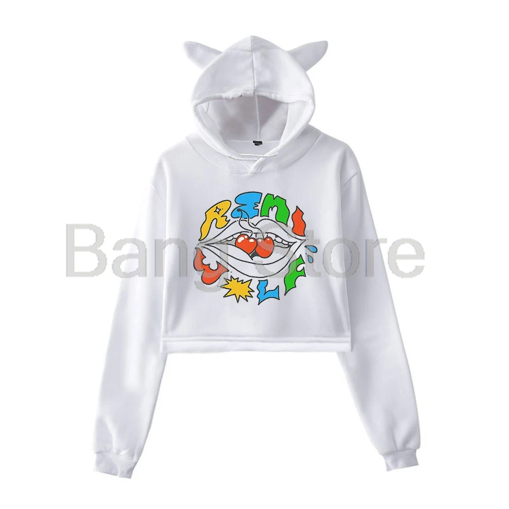 Remi Wolf Cherries Cat Ear Hoodie Women Long Sleeve Sweatshirts Female Casual Streetwear Crop Tops