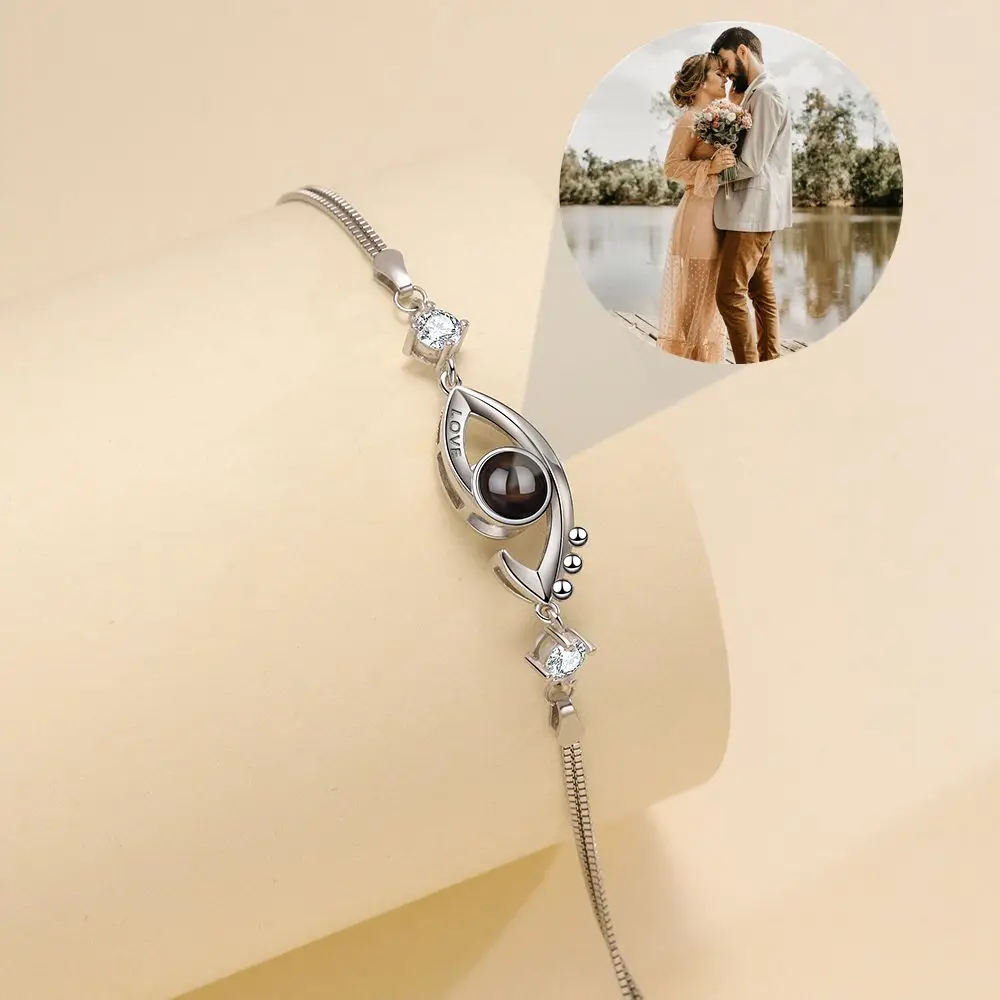 925 Sterling Silver Custom Projection Photo Bracelets Personalized Photo Bracelet for Women Mom Jewelry Valentine's Day Gift