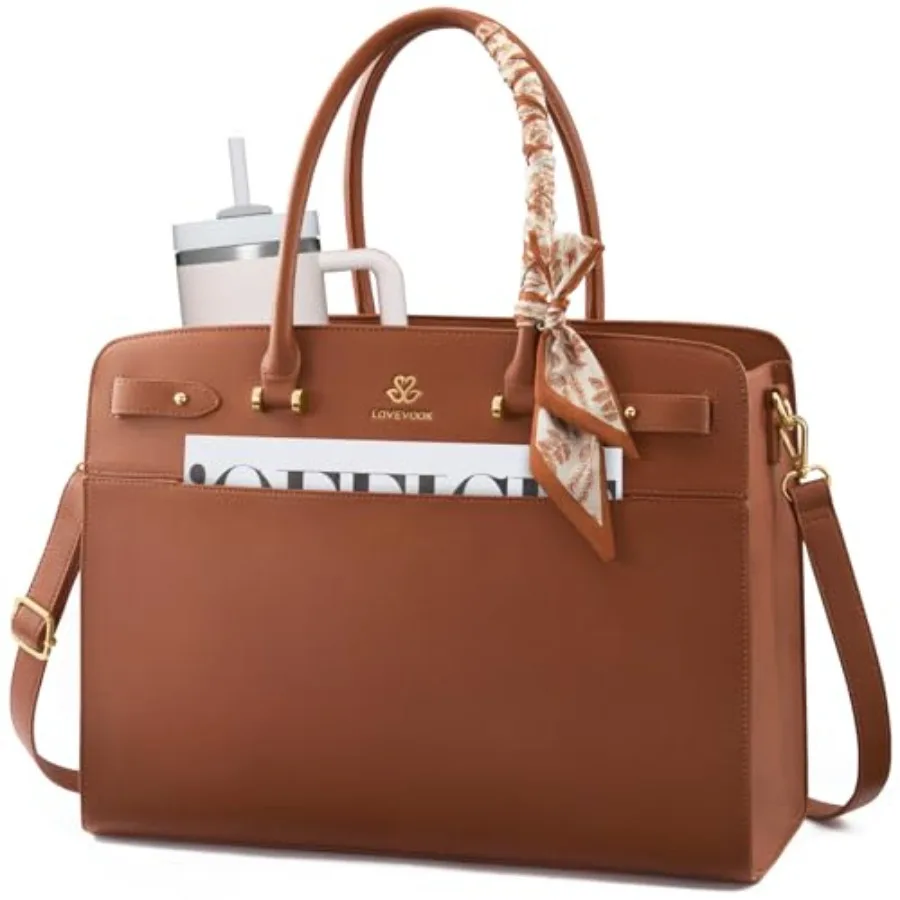 

LOVEVOOK Laptop Tote Bag for Women Faux Leather Work Bag Waterproof Briefcase Handbag for Teacher Business with Silk Scarf
