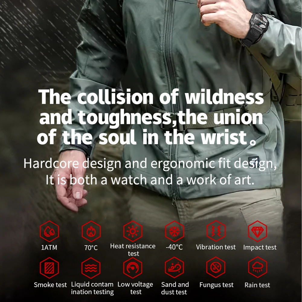 Sports Fitness Men Compass Flashlight Outdoor Smart Watch Blue Tooth Call Heart Rate Blood Oxygen Health Waterproof Smartwatch