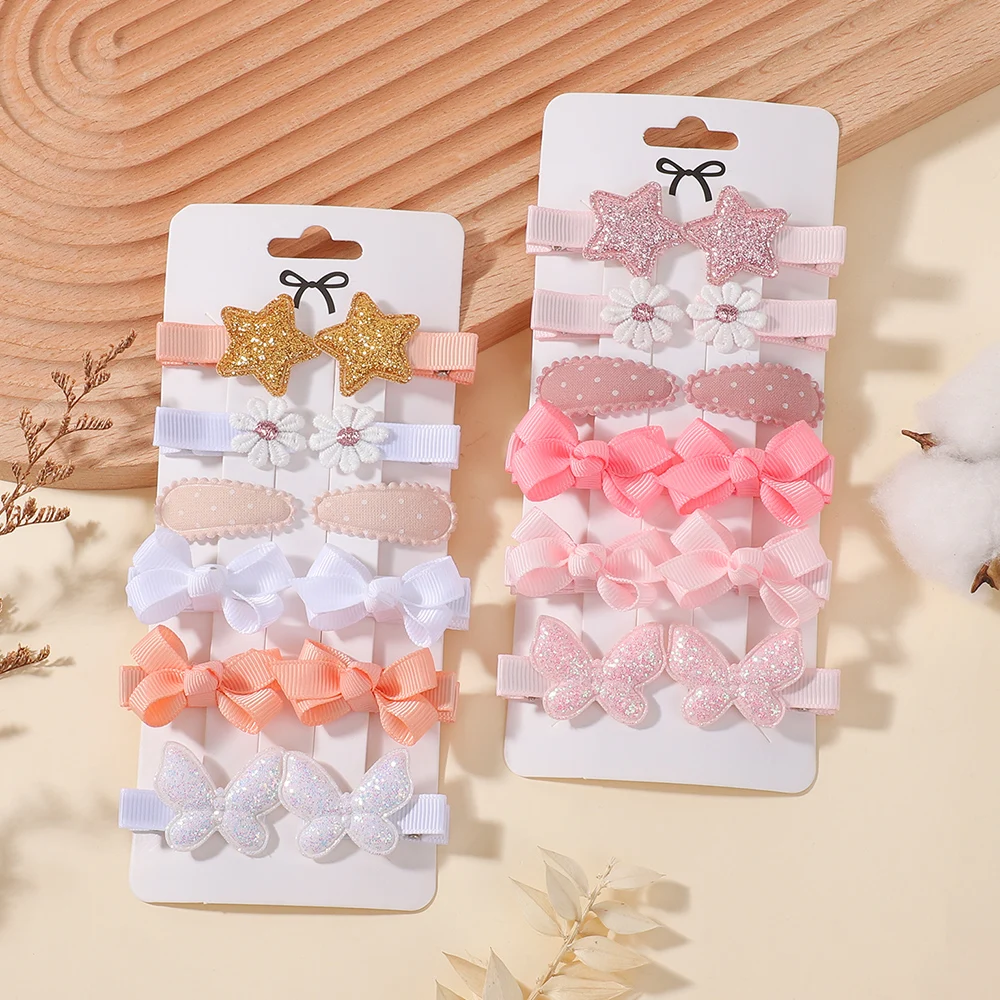 12Pcs/set Lovely Hair Bows Hair Clips for Kids Cute Daisy Five Star Hairpins Mini BB Childrens Boutique Head Clips Gift Set