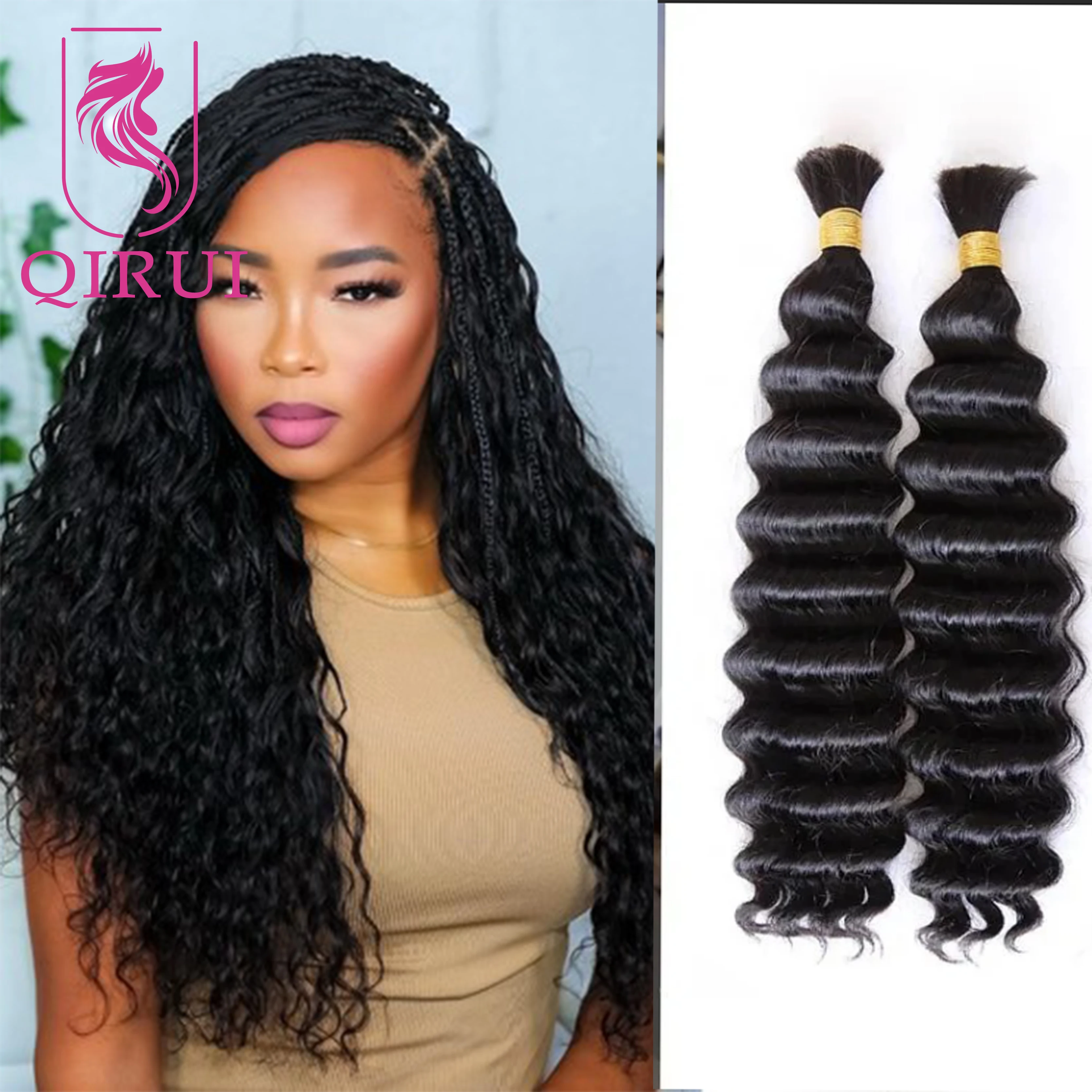 Deep Wave Boho Braids Human Hair Bulk Braiding Hair Loose Deep Wave 100% Human Hair Extensions Bundles Wholesale For Women