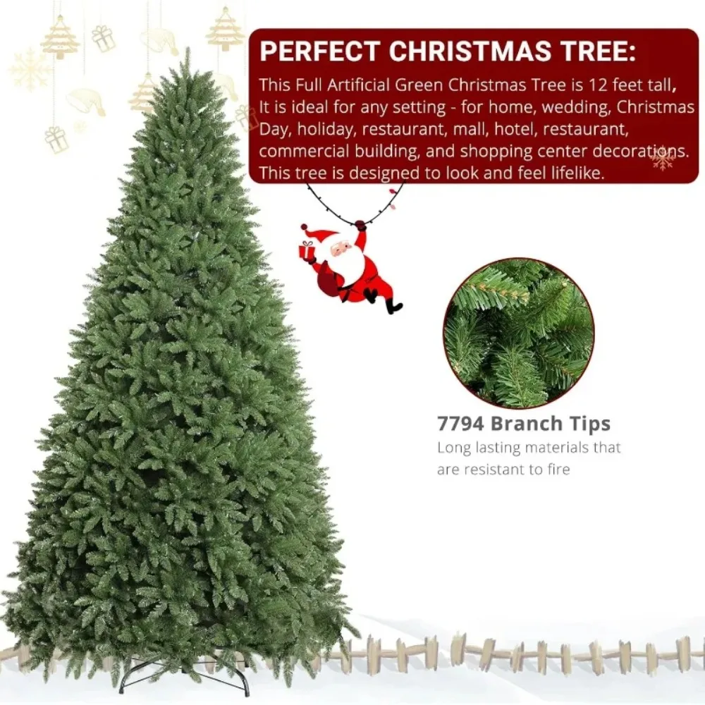 12ft Green Artificial Christmas Tree, Classic Spruce Tree with Sturdy Metal Stand for Home, Office, Party Festival Hol