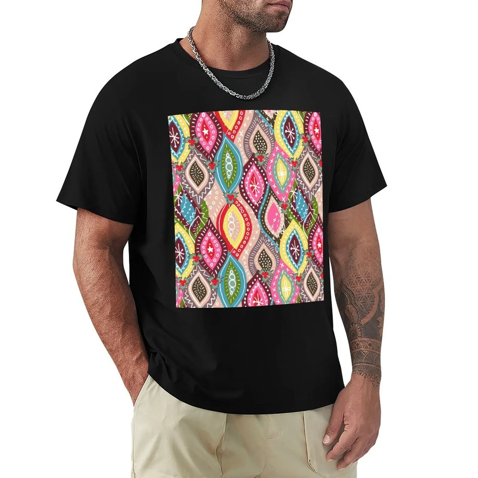 Maximalist Holiday Celebration! Festive Colorful Designer Print T-Shirt Labor Work Casual T-Shirt