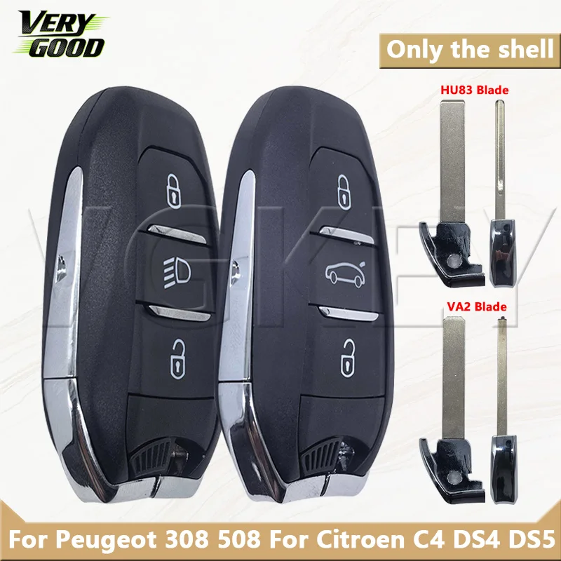 

VG For Peugeot 308 408 508 2008 3008 4008 5008 For Citroen C4 DS4 DS5 3 Buttons Smart Remote Car Key Shell with HU83/VA2 Blade