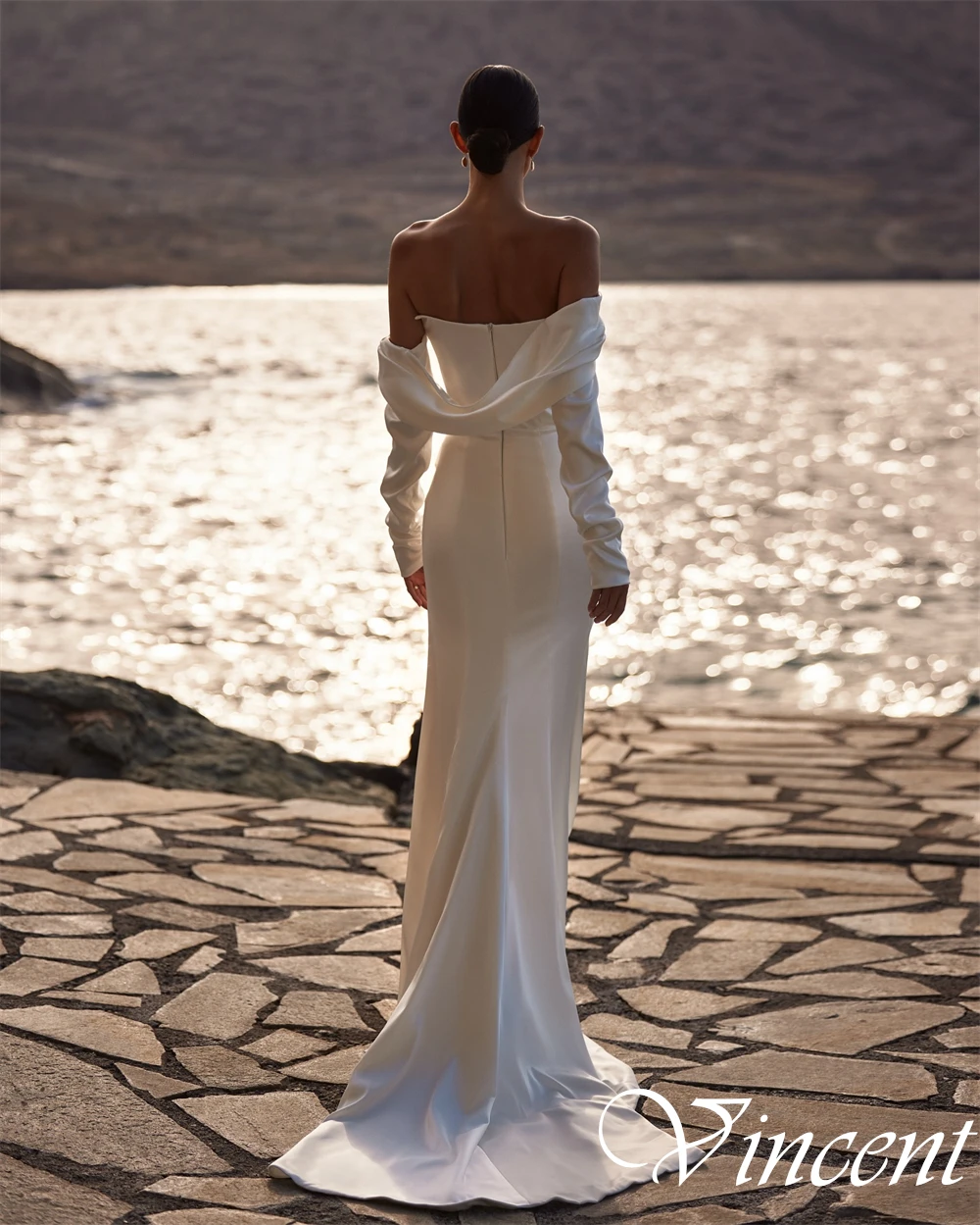 تخصيص حمالة انفصال كم فساتين الزفاف الكلاسيكية ألف خط قطار مصلى فستان سهرة دقيق فستان الزفاف Ruched