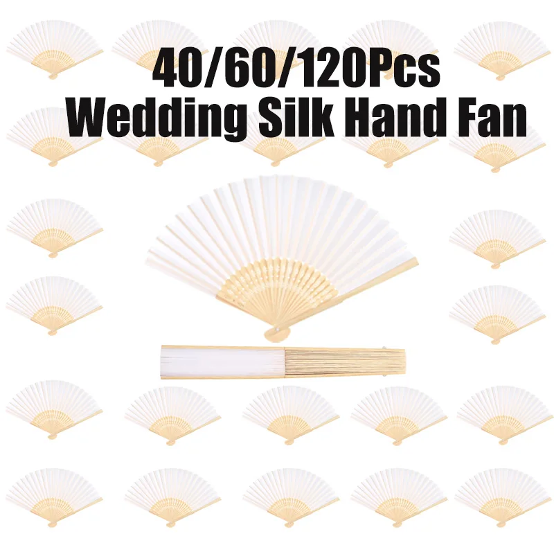 120-40Pcs Wedding Hand Fan Personalized Silk Fan Customized Engraved Folding Fan Vintage Fan Party Gifts Bridal Shower Supplies