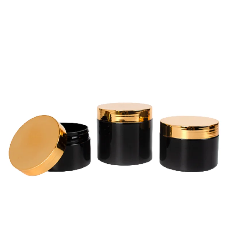 22pcs Plastic Pot Body Scrub Container 68Dia. Shiny Gold Lid 80ml100ml120ml150ml200ml250ml Glossy Black Empty Cosmetic Cream Jar