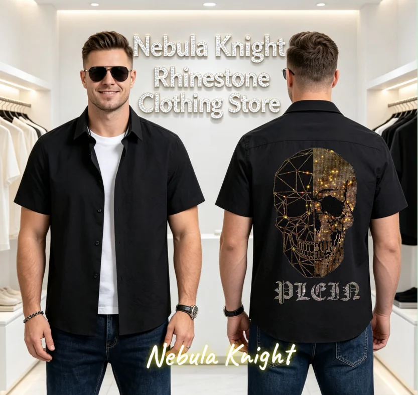Men Luxury Rhinestone Short Sleeve Shirt Hip Hop Sparkling Bling Top European Summer Casual Streetwear Male Fashion Tee
