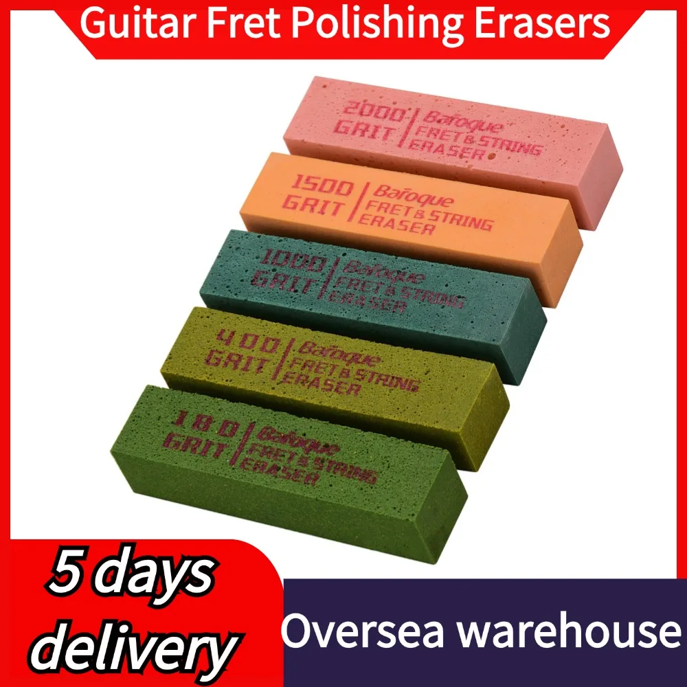 Guitar Fret Polishing Erasers Abraisive Rubber Blocks with 180 Grit & 400 Grit & 1000 Grit & 1500 Grit & 2000 Grit for Guitar