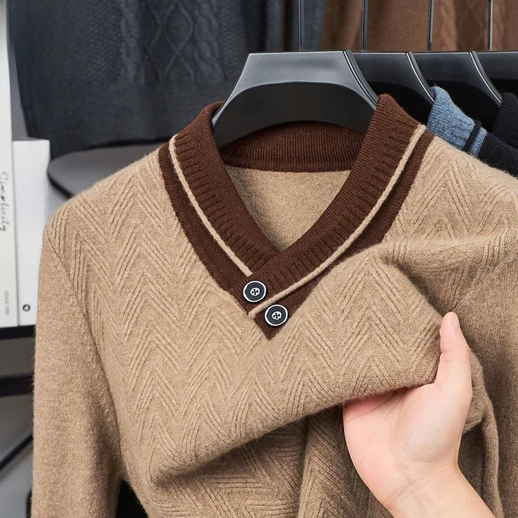 

New Thiened V-Ne Knitted Sweater for Middle-Aged And ly Men Loose Base Layer irt Dad Clothes Autumn Winter Men's F...