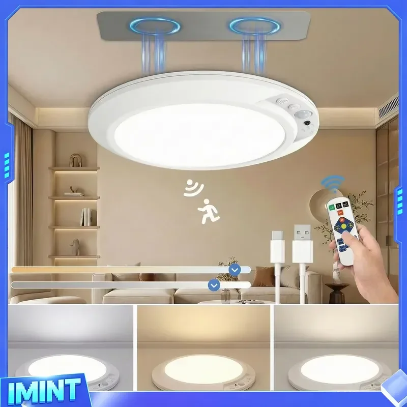 Motion Sensor Ceiling Light USB Type-C Rechargeable Magnetic Lamp Wireless Wall Lamp Remote LED Night Light For Kitchen