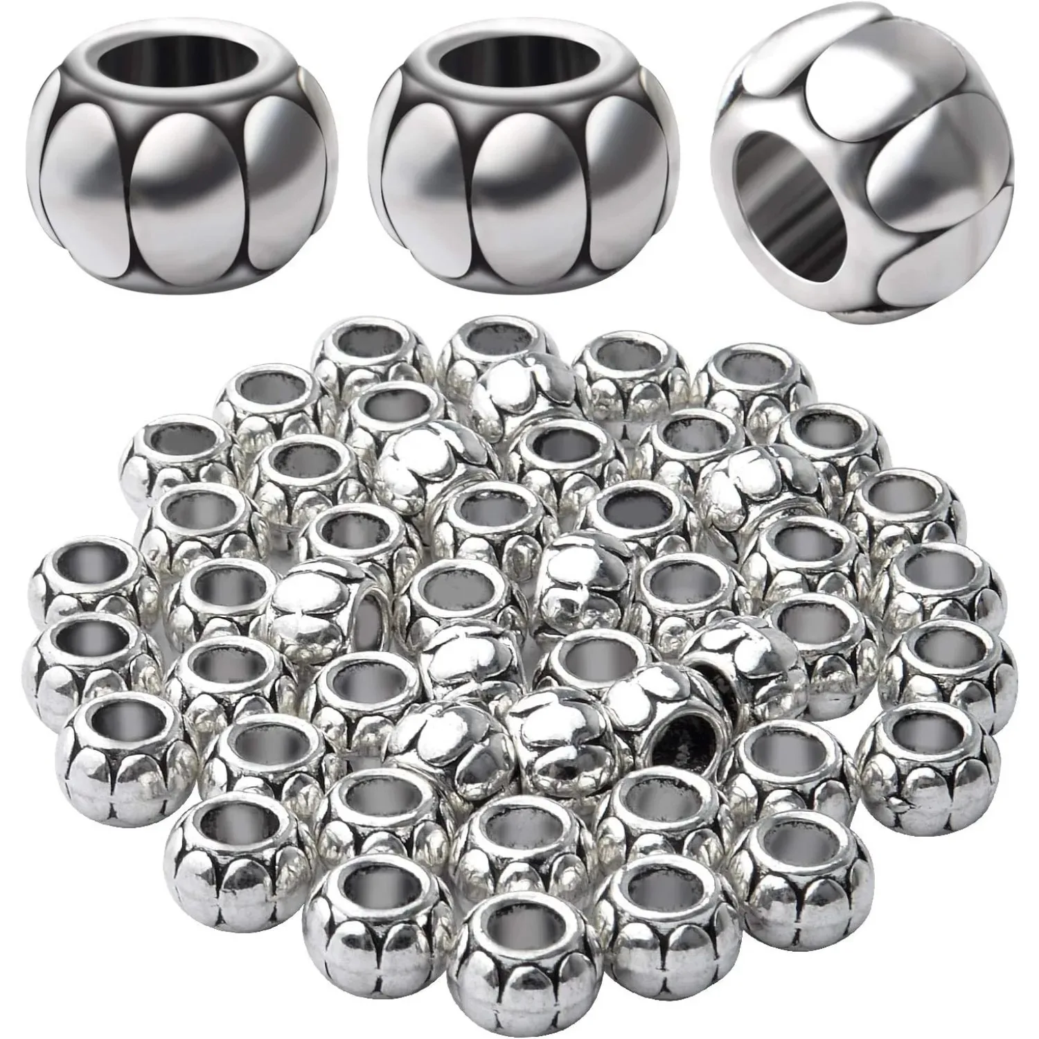 

50 шт., прокладки с большими отверстиями, круглые бусины-разделители, сплав, европейский стиль, трубчатые бусины, ювелирные изделия, подвески-разделители для браслета «сделай сам», ювелирные изделия