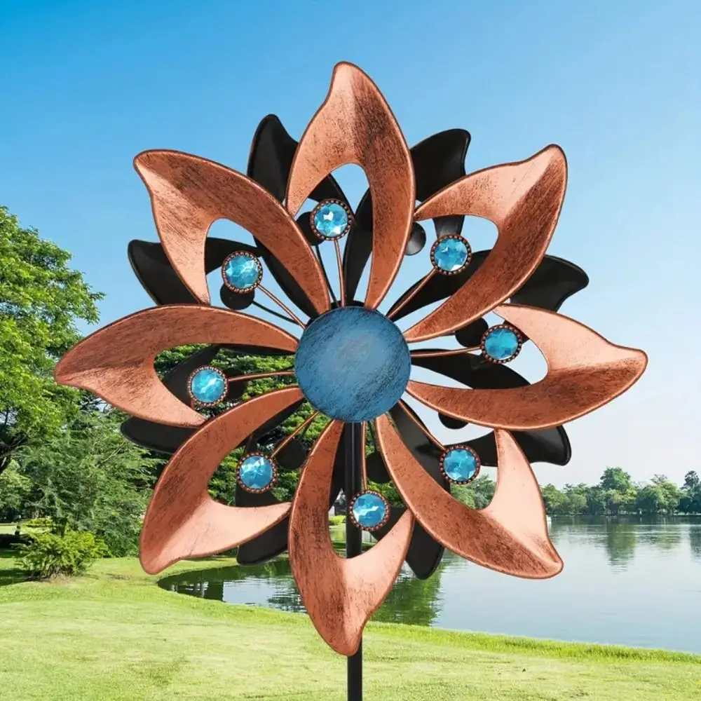 

Garden Decorative Pile Metal Wind Spinner Creative Rotating Windmill Sculpture Decorative Gardening Plug Outdoor