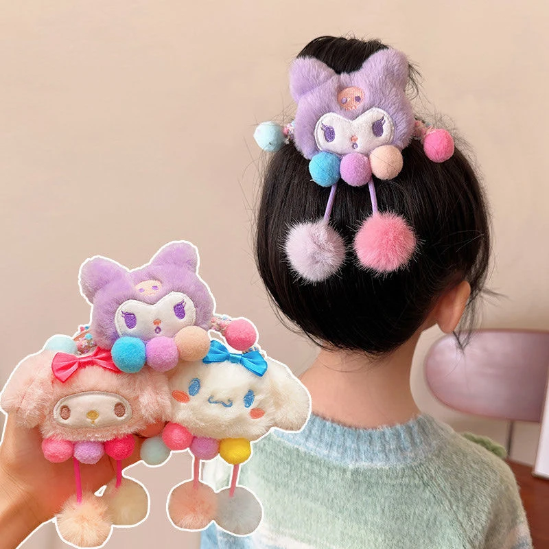 Sanrio Plush Elastic Band Kuromi Hair Clips Cinnamoroll Hair Ring Women Melody Hairband Girl Kids Hair Accessories