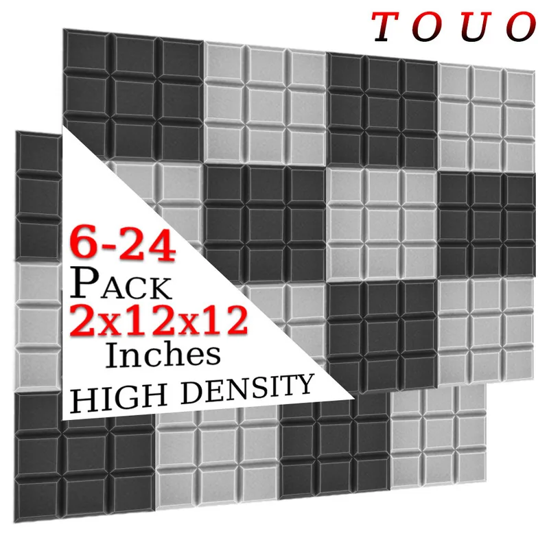 

TOUO 6/12/24 Pcs Acoustic Foam Beveled Edge 9 Block Tiles High-Density Soundproof Material Ktv Acoustic Treatmen Home Decoration