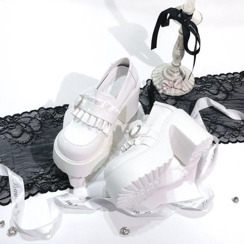 2025 New Women Lolita Shoes Gothic Chunky High Heels Mary Jane Small Leather Shoes Women Fashion Versatile Casual Loafers Brand