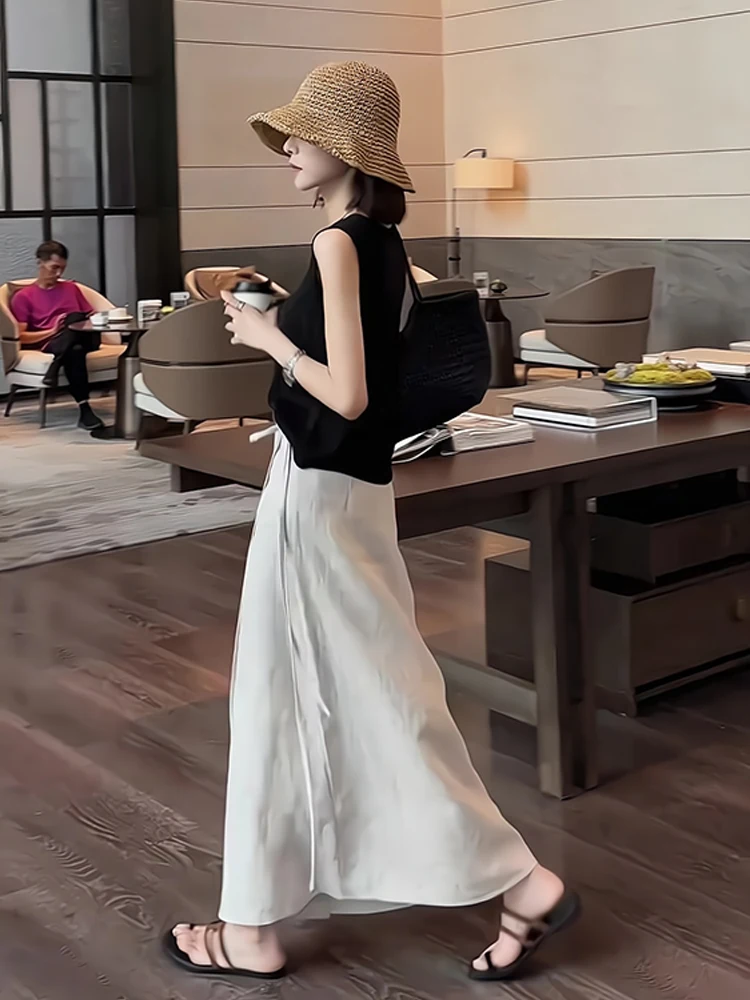 Jupe longue trapèze taille haute en Polyester, style coréen, nouvelle jupe mi-longue haut de gamme, sentiments