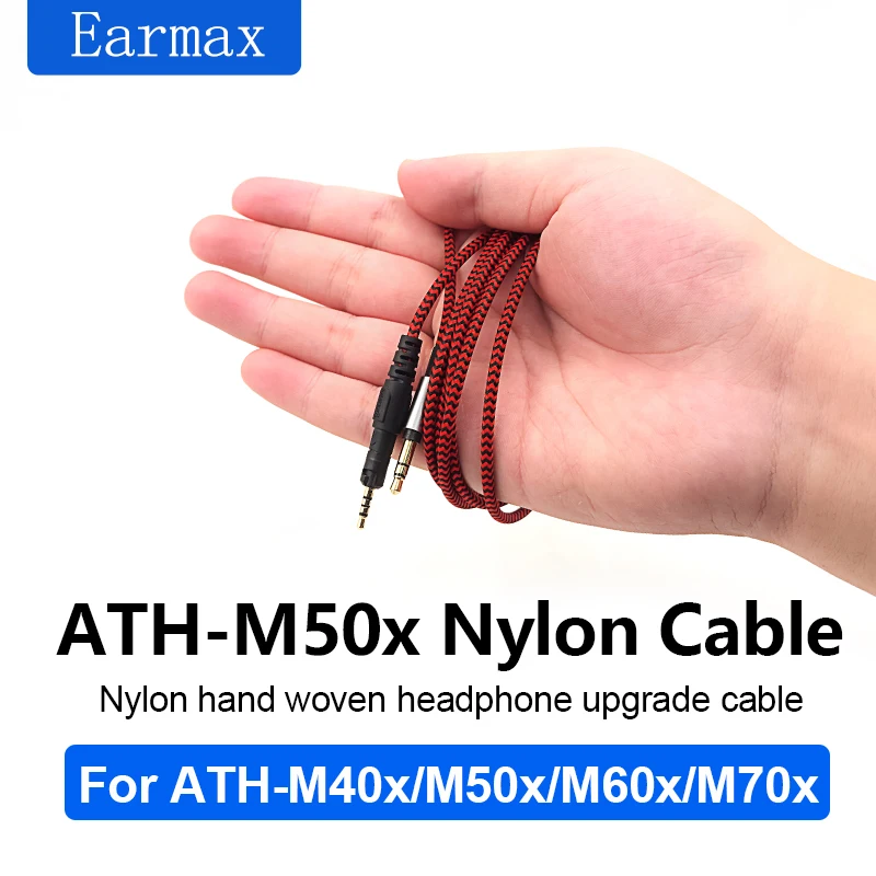 M50x Cable For ATH-M40x M50x M60x M70x Series | 6N OFC, Durable & Tangle-Free | 2.5mm Locking Connector | 3.5mm Plug 4.9ft 1.5m