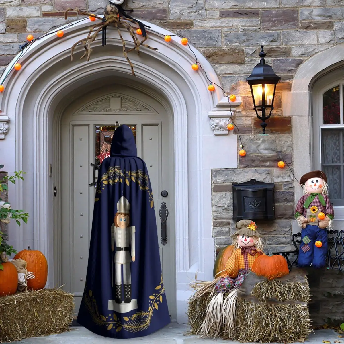 クリスマスの日 クリスマスくるみ割り人形 ロングフード付きマント 魔女 中世コスチューム コスプレケープ ハロウィンコート 大人用 ユニセックス