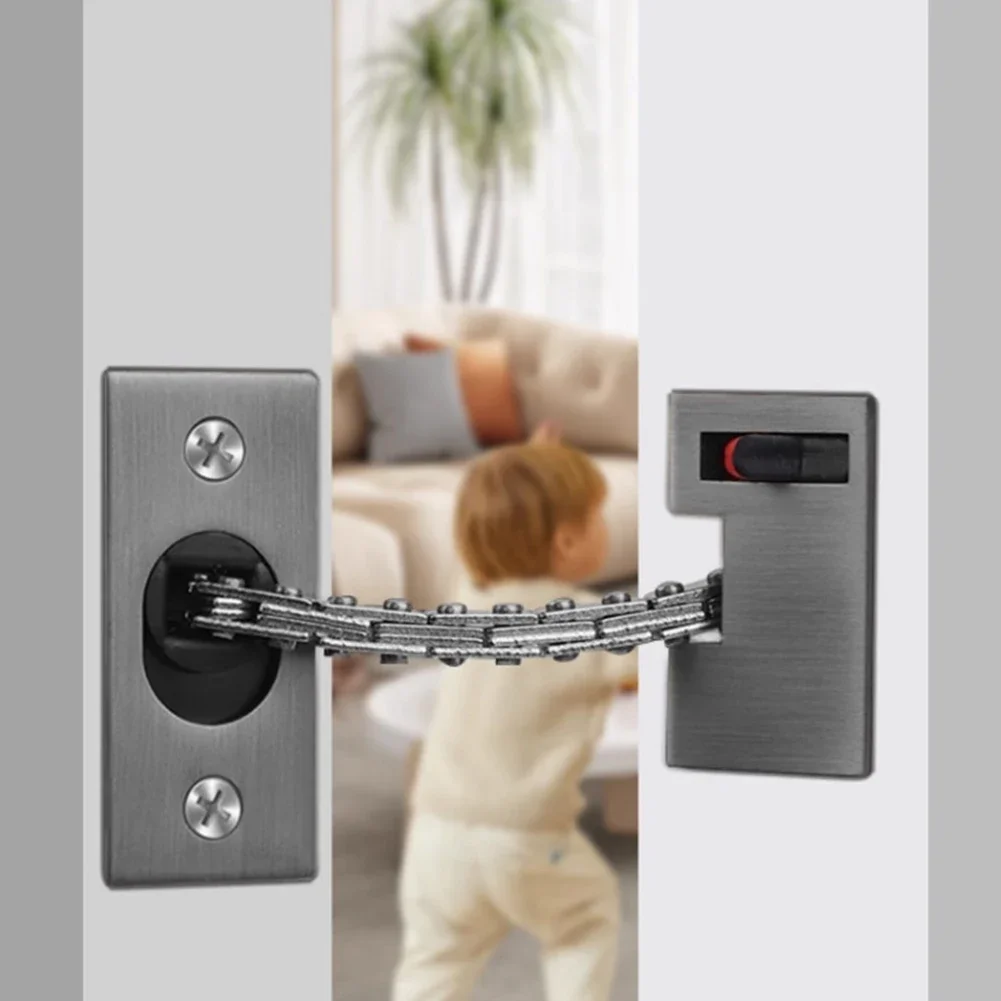 1pc Zinc Alloy Concealed Anti Theft Chain Door Lock with Retractable Chain and One Touch Lock for Enhanced Security