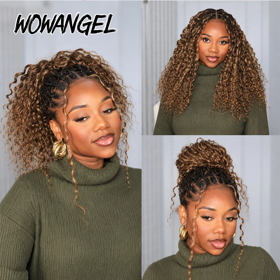 WOWANGEL 4/27 Highlight Deep Wave Feather Crochet Human Hair Extension Knotless Pre-Separated Curly Crochet Hair For Boho Braids