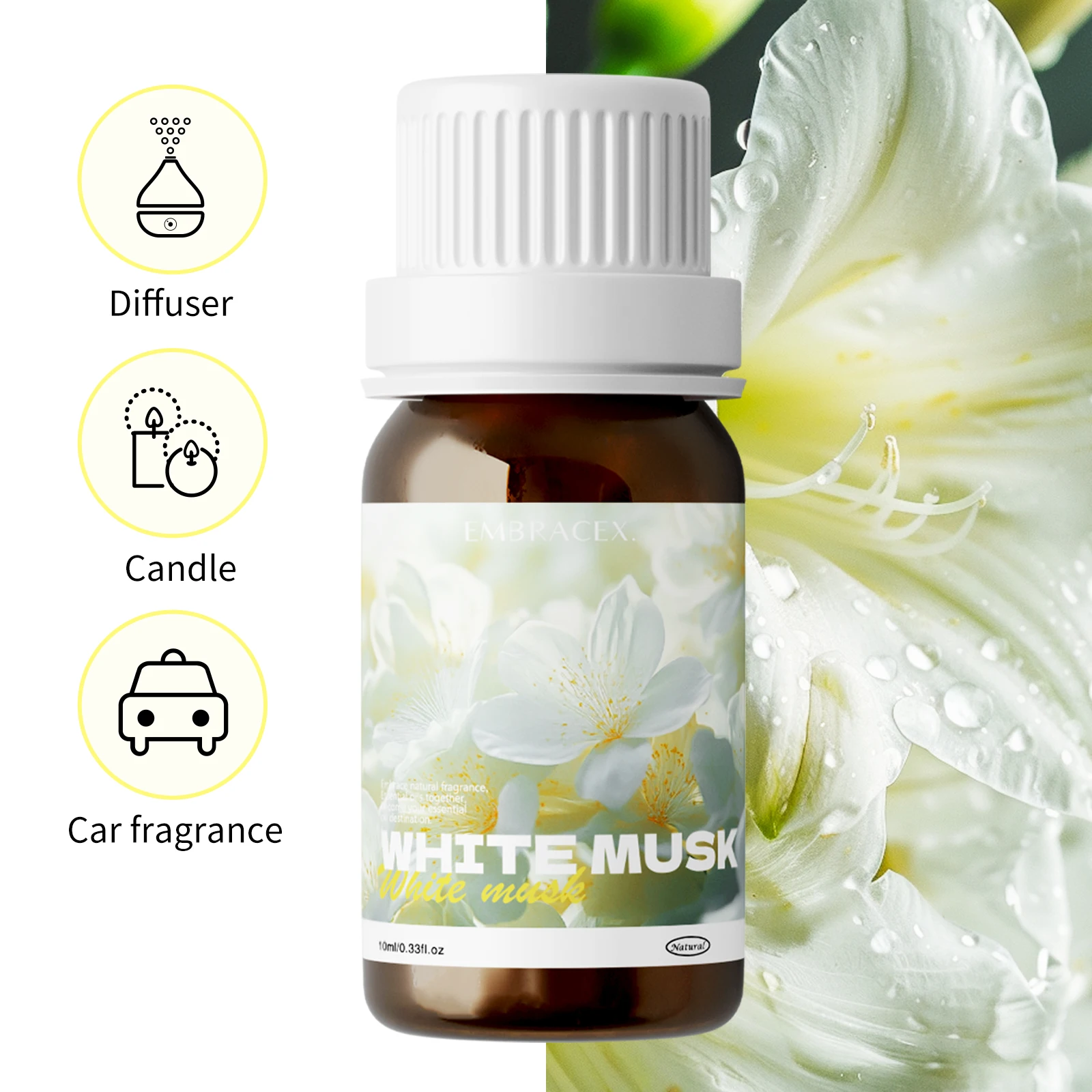 Aceite de almizcle blanco de 10ml, aceite de romero, planta Natural, aromaterapia fresca para difusor de masaje, ambientador, aromaterapia para coche, regalos