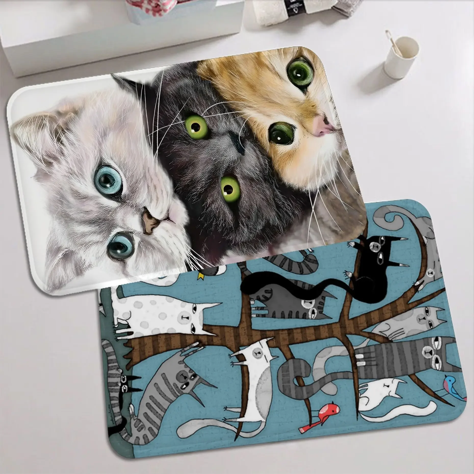 

Cartoon Cute Cat Floor Mat Rectangle Anti-slip Home Soft Badmat Front Door Indoor Outdoor Mat Bedside Area Rugs