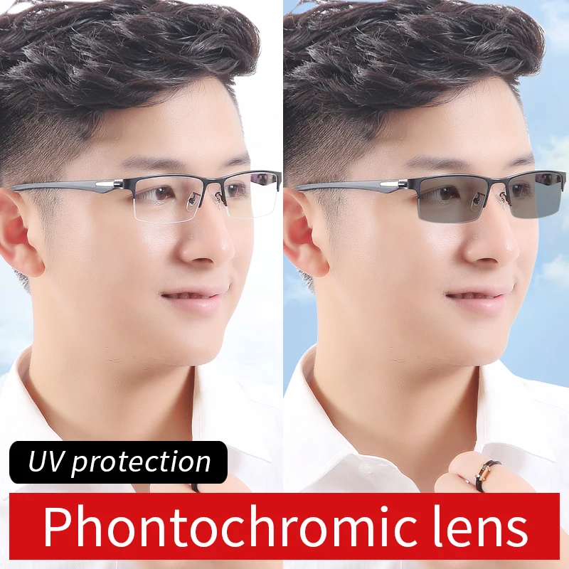 Sunglass Reading Glasses Photochromic lenses Half frame, Presbyopia Eyeglasses Anti Fatigue Diopters To +4.0