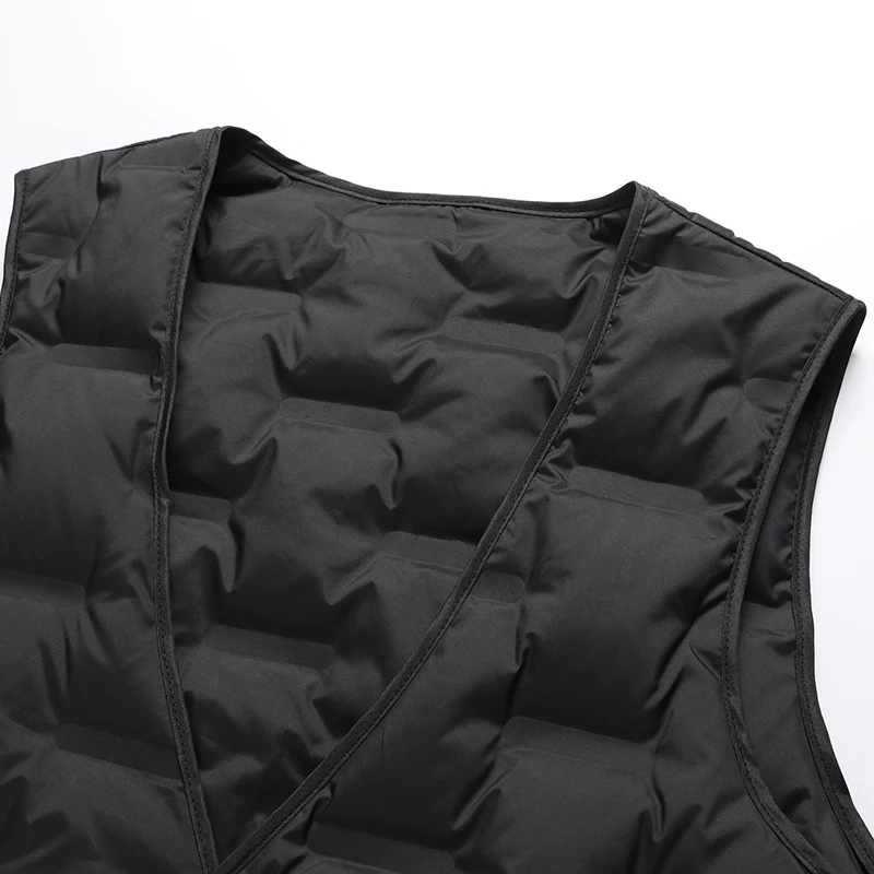 Winter Autumn Men Thermal Puff Down Vest Black Lightweight Warm Quilted Waistcoat V-Neck Sleeveless Outerwear