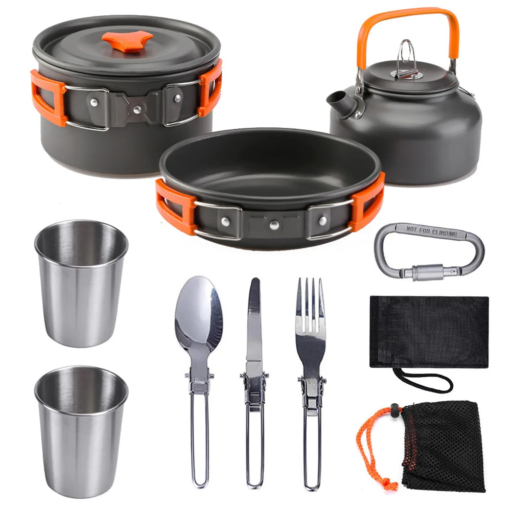 

Factory Direct Sales Outdoor Products 2-3 People Camping Pot Tableware Portable Teapot Pot Set Combination Cookware Set