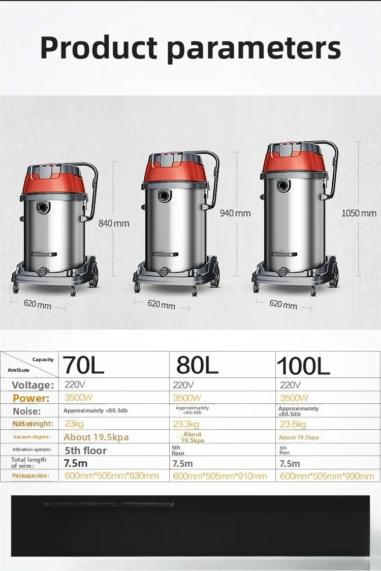 Промышленный пылесос 70/80/100 л, 3500 Вт, заводская мастерская, пыль, влажная и сухая