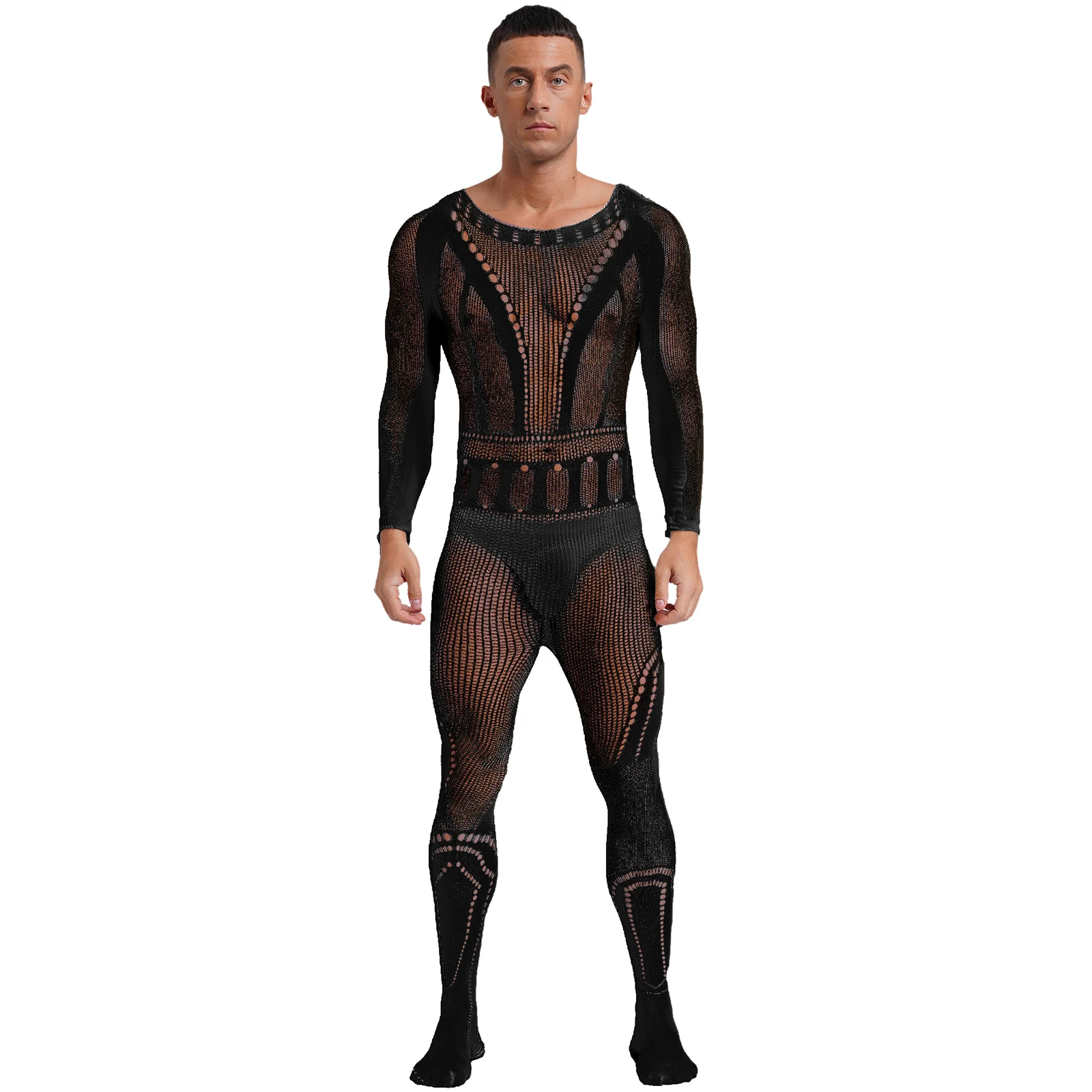 

Men's Hollow Out Fishnet Bodystockings Sheer See Through Bodysuit Full Stockings Lingerie Jumpsuit Nightwear Stretchy Nightclub