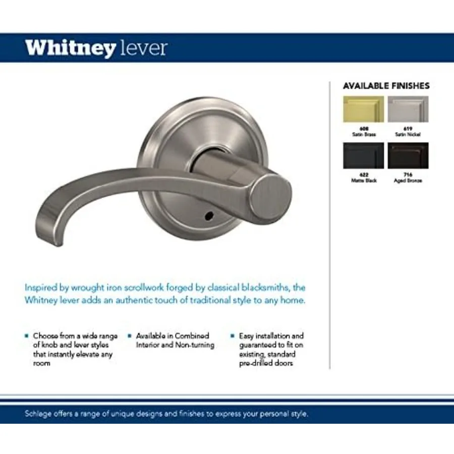 رافعة Whitney FC21 WIT 608 ALD المخصصة مع حواف Alden لخزانة HallCloset وقفل حمام السرير بلمسة نهائية من النحاس الساتان مثالية لـ HighTraff