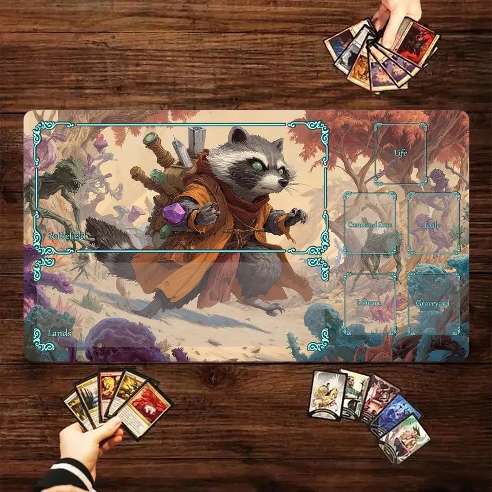 Magic Card Playmat with zone magic raccoon Warrior MTG playmat
