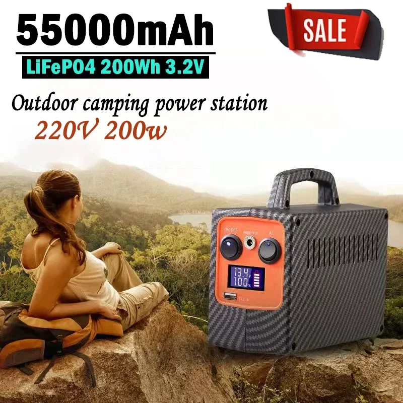 55000mAh Large Capacity Portable Power Bank 220V Outdoor Energy Storage Emergency LiFePO4 200Wh Laptop Self-Driving Camping