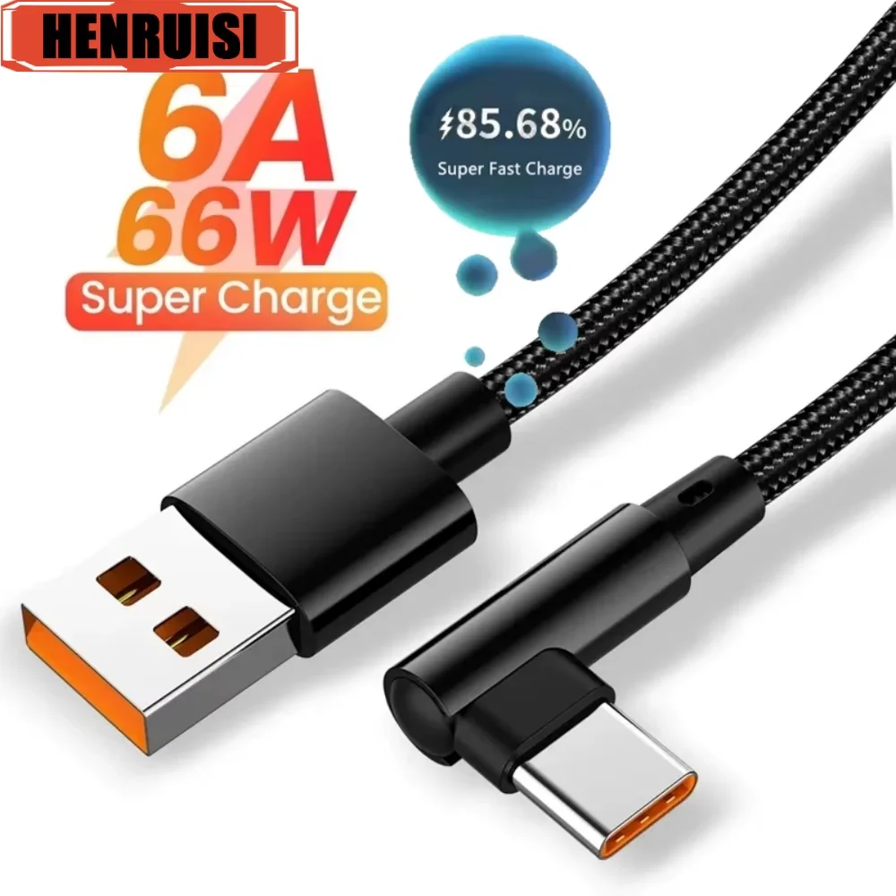 6A 66W USB-C-Kabel 90-Grad-Winkel Typ-C-Schnellladekabel für Samsung Xiaomi Huawei OnePlus Android-Geräte 0,25-3 m