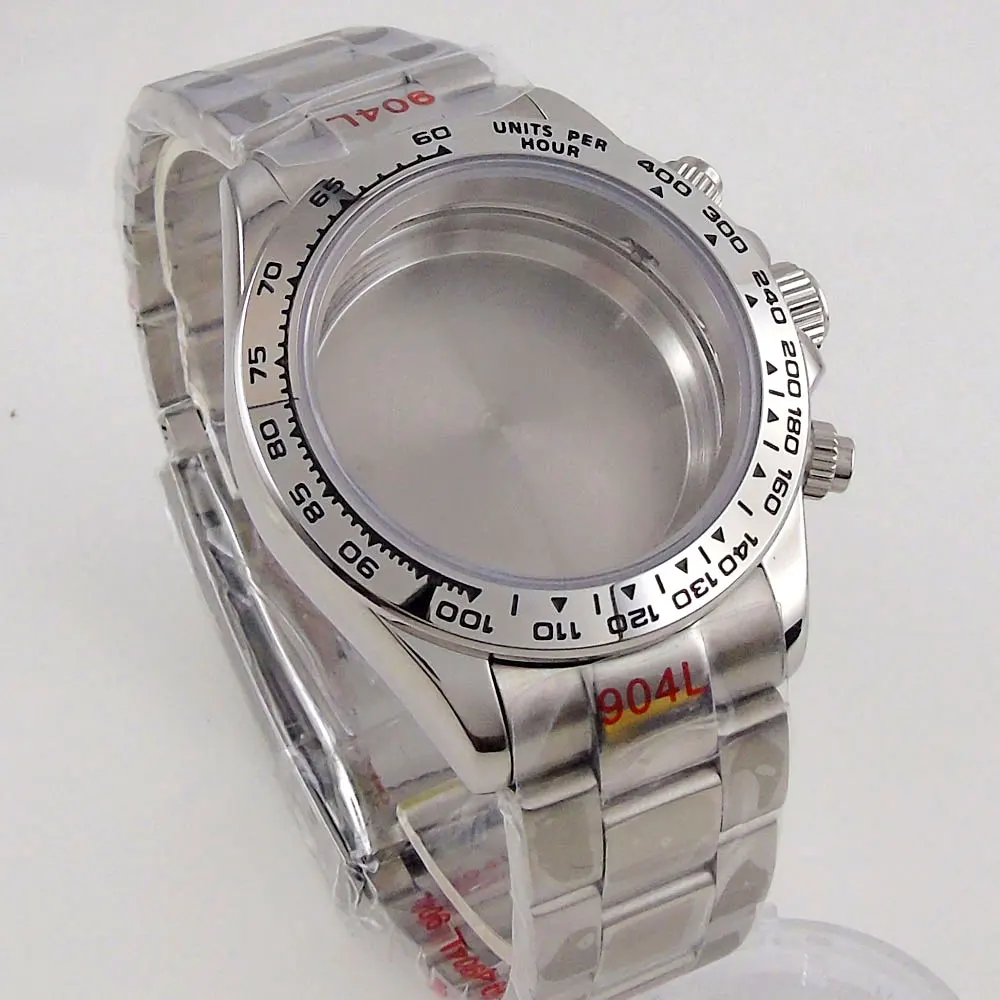 39 مللي متر VK63 حافظة كوارتز كرونوغراف متعددة الوظائف الياقوت كريستال سوار الفولاذ المقاوم للصدأ الفضة الأسود الحافة الرجال ساعة أجزاء