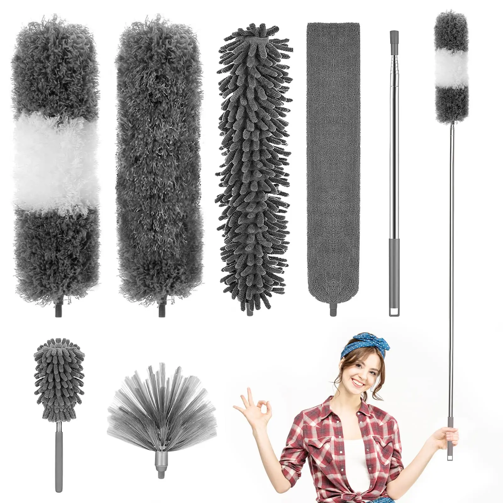 2.5m Extendable Cleaning Duster Ceiling Feather Plumage Sofa Car Dust Cleaner Floor Gap Bendable Brush Home Household Tools